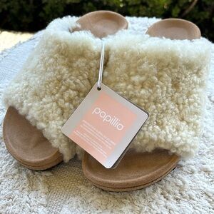 PAPILLIO SHEARLING WEDGE SANDALS NWT IN BOX worn once